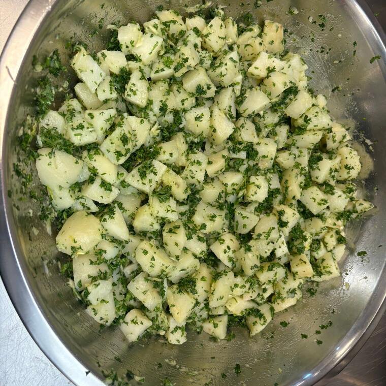 Mediterranean potato salad with parsley and garlic